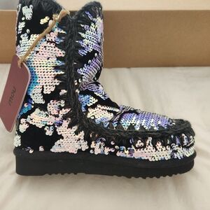 Mou Black and Silver Sequin Boots